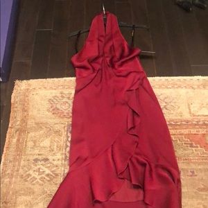 Shoshanna silky cranberry halter evening dress